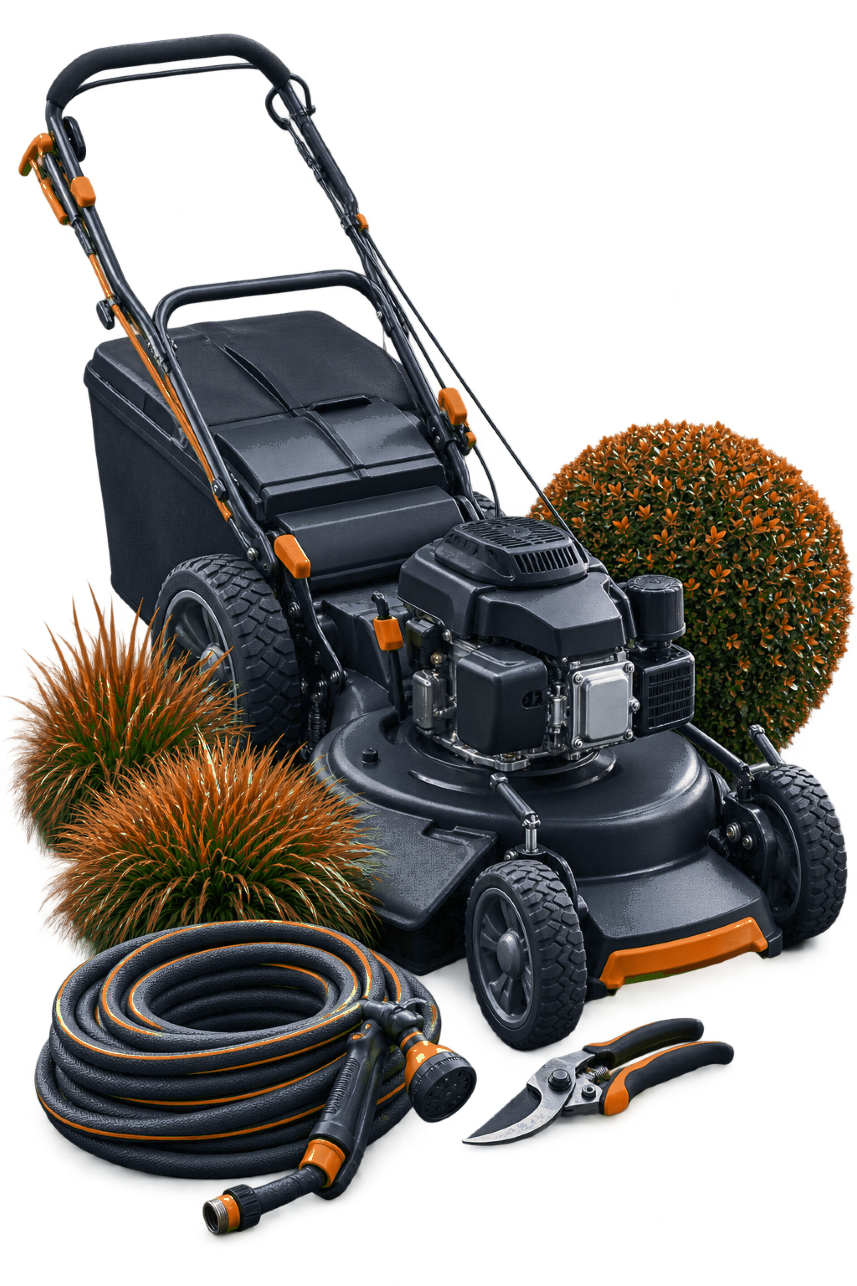 3D lawn mower with a grass and leaf detail